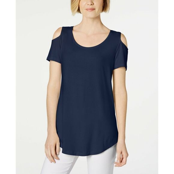 JM Collection Cold-Shoulder Top Intrepid Blue S - Picture 1 of 1